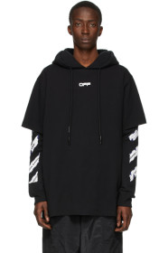 Off-White - Black Airport Tape Double Tee Hoodie