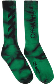 Off-White - 绿色 & 黑色 Diag 扎染中筒袜