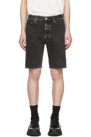 Johnlawrencesullivan - Short en denim décoloré noir