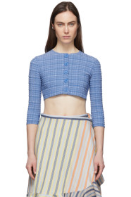 Lisa Marie Fernandez - Blue Seersucker Cropped Cardigan