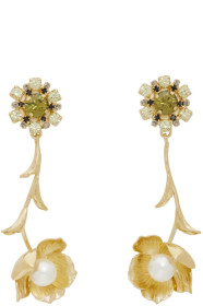 Erdem - Gold & Green Crystal Blossom Drop Earrings