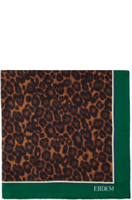 Erdem - Green Silk Leopard Small Rose Wallpaper Scarf