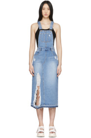 SJYP - Blue Denim Destroyed Slit Overall Dress