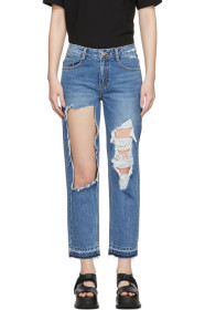SJYP - Blue Destroyed Tomboy Jeans