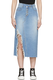 SJYP - Blue Denim Destroyed Skirt