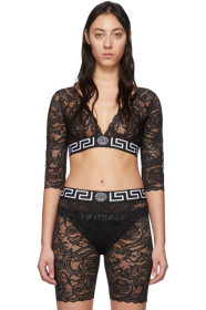 Versace Underwear - Black Lace Three-Quarter Sleeve Medusa Bra