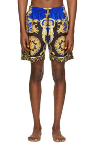 Versace Underwear - 蓝色 & 黑色 Barocco 泳裤