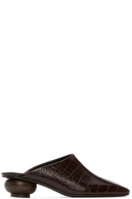Low Classic - Brown Croc Wood Heel Mules