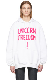 VETEMENTS - Pull à capuche blanc 'Unicorn Freedom'
