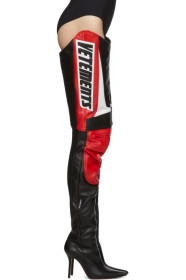 VETEMENTS - Black & Red Motorcycle Cuissardes Boots
