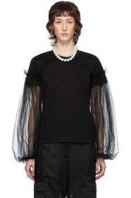 Noir Kei Ninomiya - Black Tulle Detail Long Sleeve T-Shirt