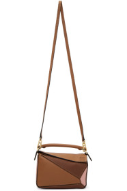 Loewe - Sac brun clair et rose Mini Puzzle