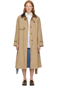 Loewe - Beige Silk Contrast Collar Trench Coat