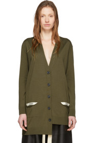 Loewe - Khaki Wool Asymmetric Cardigan