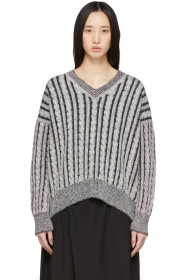 Loewe - Grey Wool Cable V-Neck Sweater
