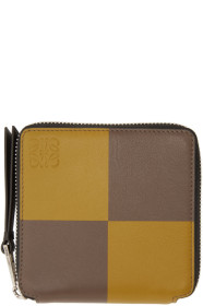 Loewe - Portefeuille à glissière jaune et taupe Square