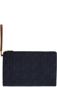 Fendi - Indigo Denim Large 'Forever Fendi' Embossed Pouch