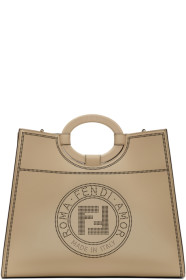 Fendi - 驼色大号 Perforated Runaway 购物托特包