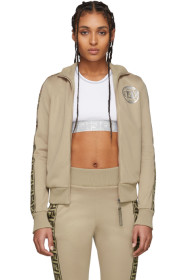 Fendi - Beige 'Forever Fendi' Elastic Band Zip-Up Sweater