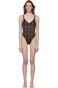 Fendi - Brown 'Forever Fendi' Stripe One-Piece Swimsuit