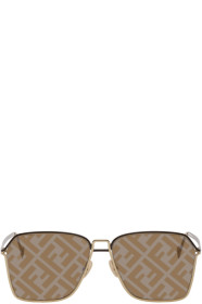 Fendi - Gold Rectangular Logo Sunglasses