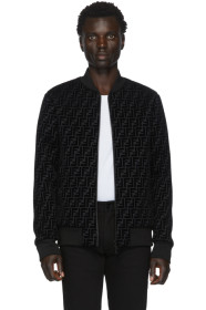 Fendi - Black 'Forever Fendi' Flocked Logo Bomber Jacket