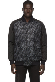 Fendi - Blouson aviateur noir et gris Mesh 'Forever Fendi'