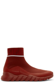 Fendi - Baskets montantes rouges Tech Knit 'Forever Fendi'