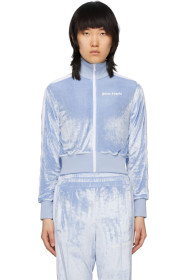 Palm Angels - Blue Chenille Cropped Zip-Up Sweatshirt