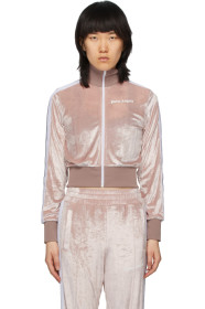 Palm Angels - Pink Chenille Cropped Zip-Up Sweatshirt