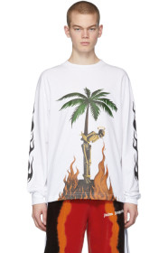 Palm Angels - White Burning Skeletons Long Sleeve T-Shirt