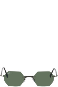 Ray-Ban - Gunmetal & Green Hexagon Rimless Sunglasses