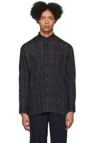 Issey Miyake Men - Black & Grey Collarless Shirt