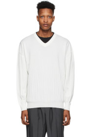 Issey Miyake Men - White Knit Wrinkle Long Sleeve Sweater