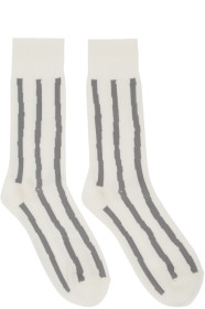 Issey Miyake Men - White & Grey Stripe Socks