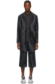 Homme Plissé Issey Miyake - 海军蓝褶裥精裁大衣