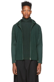 Homme Plissé Issey Miyake - Green Pleats Zip-Up Hoodie