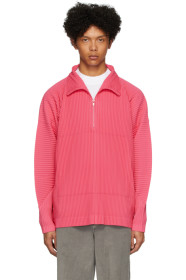 Homme Plissé Issey Miyake - 粉色 Pleats 半拉链套头衫