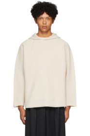 Homme Plissé Issey Miyake - Pull à capuche en maille blanc cassé Rustic