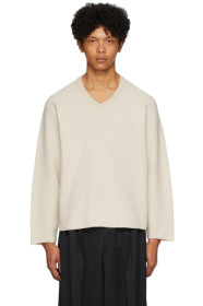 Homme Plissé Issey Miyake - Pull à col en V blanc cassé Rustic