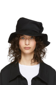 Y's - Black Wool Gabardine Belt Hat