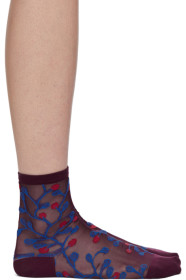 Y's - Purple & Orange Jacquard Mesh Flower Socks