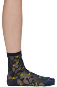 Y's - Blue Jacquard Mesh Flower Socks