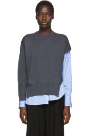 Enfold - Grey & Blue Layered Pullover Sweater