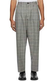 Blue Blue Japan - Pantalon en laine noir et blanc Kasuri Glen Check