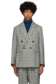 Blue Blue Japan - Blazer à double boutonnage en laine noir et blanc Dud