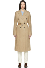 Victoria Beckham - Beige Linen Belted Menswear Coat