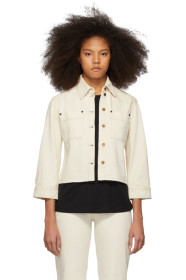 Victoria Victoria Beckham - Off-White Denim Cropped Sleeve Jacket