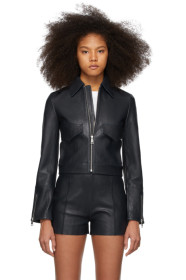 Victoria Victoria Beckham - Navy Leather Patch Pocket Jacket