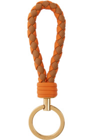Bottega Veneta - Orange & Brown Intrecciato Keychain